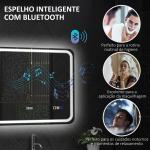 Espelho de Casa de Banho com Luz LED 70x50 cm Bluetooth 3 Cores de Luz Relógio Digital Função Antiembaciamento Memória Prata