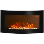 Lareira Elétrica de Parede com Efeito de Chama Realista Luzes LED e Potência Ajustável 1000W/2000W 89,2x13,5x48cm Preto