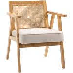 Cadeira de Sala de Estar com Encosto em Vime e Estrutura de Madeira de Borracha 63x69x78 cm Madeira e Bege
