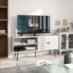 Móvel de TV para Televisores de até 65 Polegadas com 2 Prateleiras Abertas 1 Armário com Portas 145x38x65 cm Branco