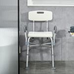 Cadeira de Duche para Idosos com Encosto Apoios de Braço Altura Ajustável Almofada Acolchoada Removível 53,5x52x80 - 90 cm Branco