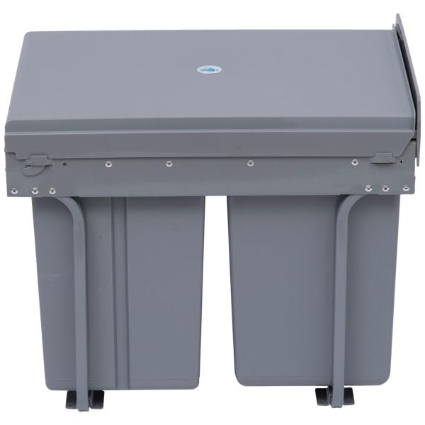 Cubos de Lixo para Cozinha com 3 recipientes de Reciclagem Removíveis 1x20L e 2x10L Metal e Plástico 48x34,2x41,8cm Cinza