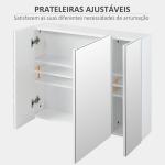 Armário de Casa de Banho com 3 Portas com Espelho Armário de Parede com Prateleiras Internas Ajustáveis 70x15x60 cm Branco