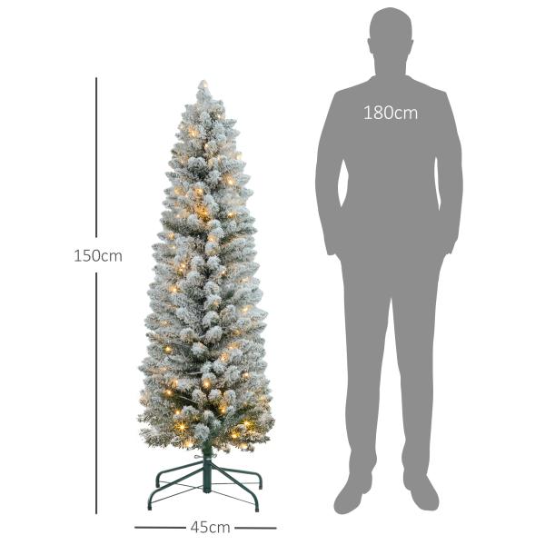 Árvore de Natal 150 cm Árvore de Natal Artificial Nevada com 120 Luzes LED 263 Ramos Verde e Branco