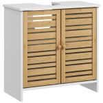 Móvel para Lavatório Móvel Sob Lavatório Moderno com Portas Magnéticas de Bambu e Estante Ajustável 60x30x60 cm Branco e Madeira