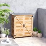 Armário de Exterior em Madeira com Tampo de Aço Galvanizado Prateleira 2 Portas para Armazenamento de Ferramentas 79x43x92 cm Madeira