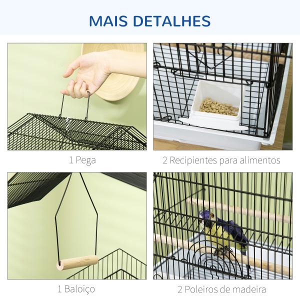 Gaiola para Pássaros de Aço com Bandeja Removível e 2 Comedouros, Periquitos e Pintassilgos 50,5x41x63 cm Branco