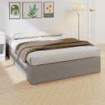 Cama de Casal 140x190 cm com Arrumação Elevatória, Estrutura com Estrado Estofada em Linho Cinzento