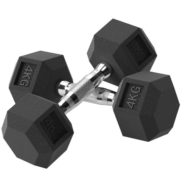 Conjunto de Halteres de 2x4 kg com Barra Metálica e Cabeça Hexagonal Conjunto Pesos para Treino 27,2x10,5 cm Preto e Prata
