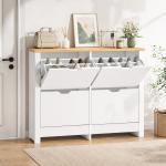 Sapateira Branca Alta com 4 Gavetas Basculantes para 16 Pares, 105x26x80 cm