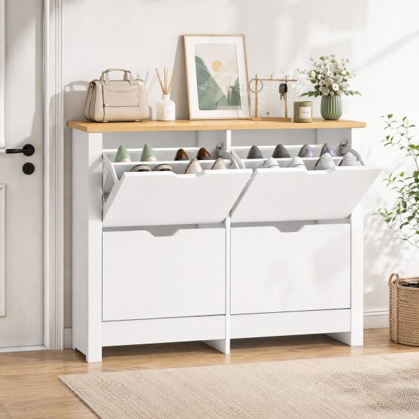 Sapateira Branca Alta com 4 Gavetas Basculantes para 16 Pares, 105x26x80 cm
