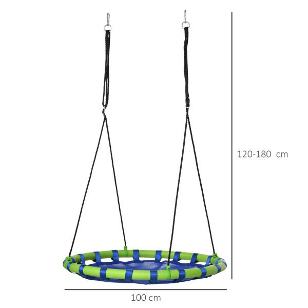 Baloiço Infantil Ninho com Altura Ajustável para Crianças de 3 - 8 Anos Carga 150 kg para Exterior Ø100x120 - 180 cm Azul