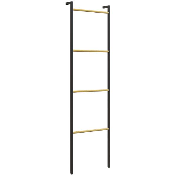 Toalheiro de 4 Níveis Toalheiro Casa de Banho com 4 Barras de Bambu e Estrutura de Aço 49x5,5x167,5 cm Preto e Madeira