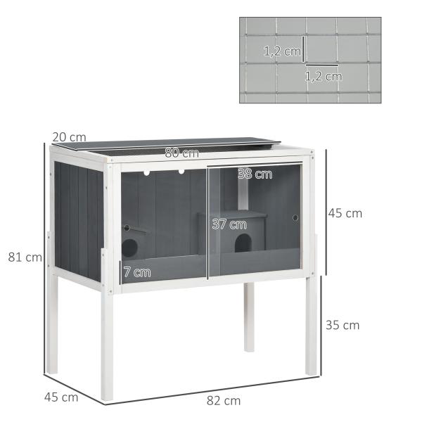 Gaiola para Hamster de Madeira com 2 Portas de Acrílico Prateleira Amovível 2 Casas 82x45x81cm Cinza e Branco