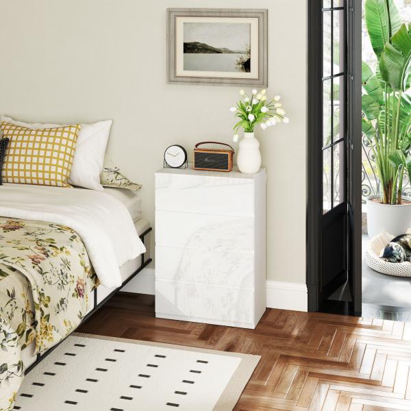 Cómoda com 4 Gavetas de Madeira Cómoda de Dormitório Cómoda Branca Estilo Moderno 55x33x80 cm Branco Brilhante
