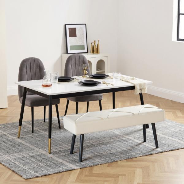 Banco de Pé de Cama Multifuncional e Moderno Banco de Dormitório com Pés de Aço e Assento Acolchoado 100x36x45 cm Creme