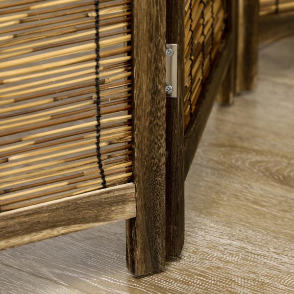Biombo de 4 Painéis Separador de Ambientes Dobrável 160x1,8x170 cm Divisor de Ambientes de Madeira e Caniço Madeira