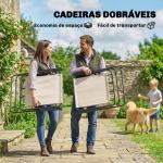 Conjunto de Mesa e Cadeiras de Jardim de 8 Peças com Chapéu de Sol 6 Cadeiras Dobráveis e Mesa de Vidro Creme e Cinza
