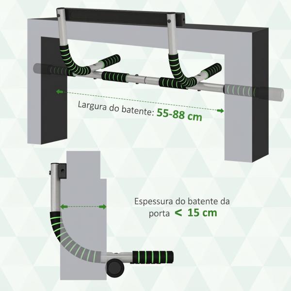 Barra de Elevações Multifuncional de Parede com Pegas Antideslizantes Carga 110 kg Cinzento e Preto