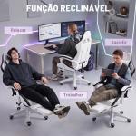 Cadeira Gaming de Couro PU com Altura Ajustável Reclinável 135° e Apoio para os Pés Retrátil 65x65x121 - 129 cm Branco e Preto