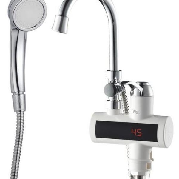 Torneira Eléctrica de Lavatório Sprinkle 3300W 220V IPX4 c/ Chuveiro (Água Quente 30~60ºC) - WELL
