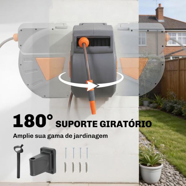 Carretel de Mangueira para Jardim 20+1,6 m com Bocal de 2 Modos Bloqueio Automático e Retracção Orientável 180° Laranja