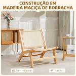 Cadeira para Sala de Estar Nórdica com Encosto e Assento Amplo em Vime Estrutura de Madeira 64x70x74 cm Madeira e Bege