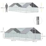 Galinheiro Exterior Grande 24 m² Gaiola para 16 - 24 Galinhas 3x8x2 m Galinheiro de Aço Galvanizado com Cobertura de PE e Porta com Fecho para Patos e Coelhos Prateado