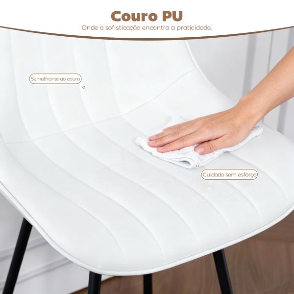 Conjunto de 2 Bancos de Bar Giratórios com Encosto Curvado e Apoio para os Pés Estofados em PU 47x54,5x97,5 cm Branco