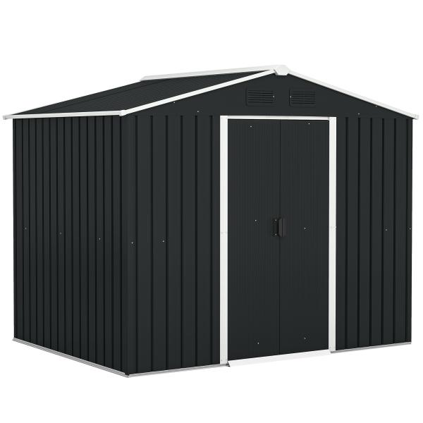 Abrigo de Jardim de 3,6 m² 236x174x190 cm para Armazenamento de Ferramentas com Portas de Correr e 4 Janelas de Ventilação Cinza
