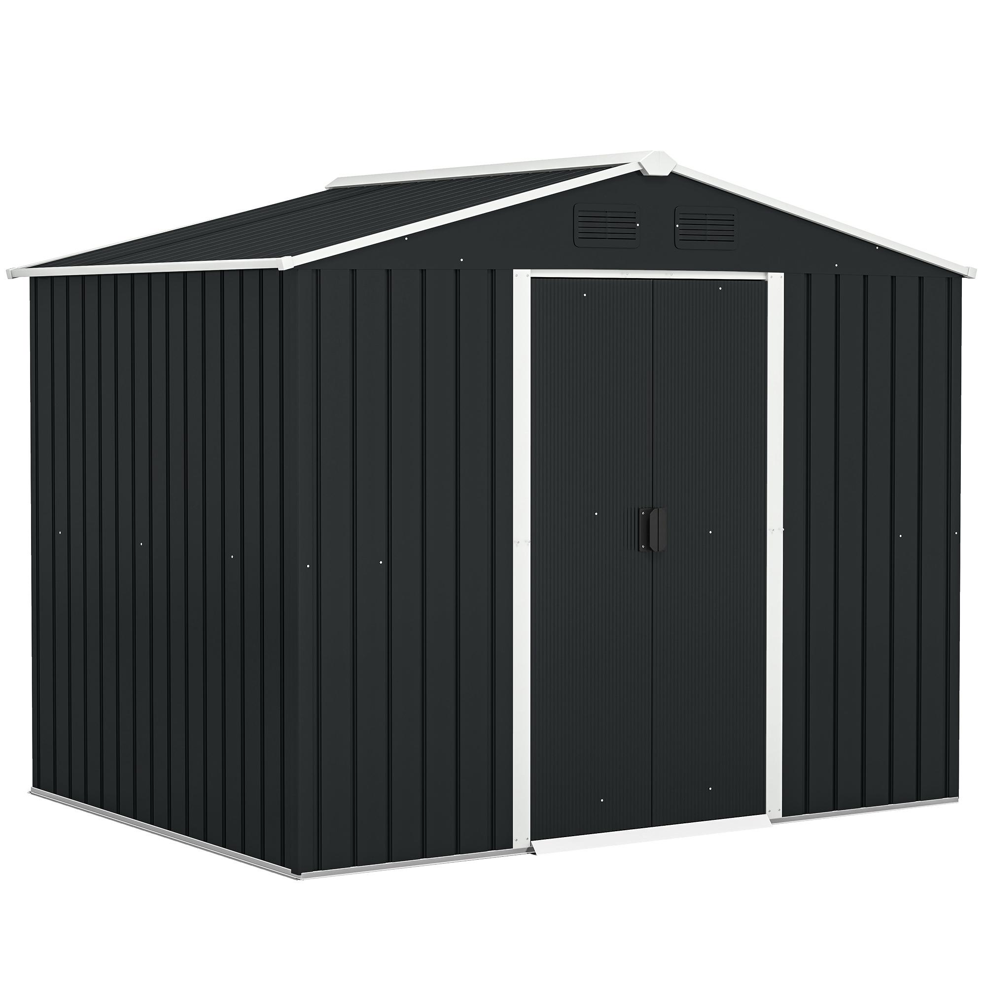 Abrigo de Jardim de 3,6 m² 236x174x190 cm para Armazenamento de Ferramentas com Portas de Correr e 4 Janelas de Ventilação Cinza