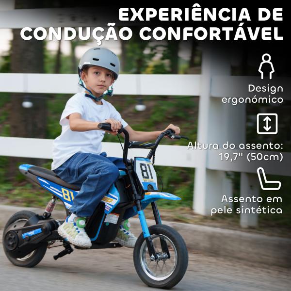 Mota Elétrica Infantil 24V 250W com Velocidade de 6 - 16 km/h Rodas Insufláveis de 30,5 cm e Suspensão para Crianças de 8 - 12 Anos Azul 119x64x76,5 cm
