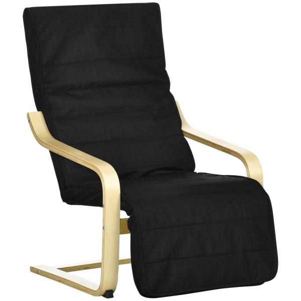 Poltrona Relax com Apoio para os Pés Ajustáveis Poltrona Estofada em Tecido com Estrutura de Madeira 66,5x94x100 cm Preto