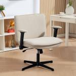 Cadeira de Escritório com Apoios de Braço Rebatíveis Assento Altura Ajustável Função Basculante 76x70x85 - 97 cm Creme