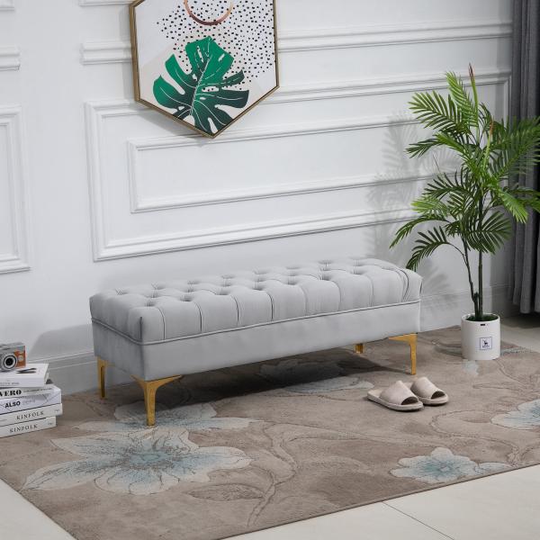 Banco de Pé de Cama com Assento Acolchoado e Pés Metálicos Banco para Entrada Corredor Capacidade 120 kg 118x45x42 cm Cinza