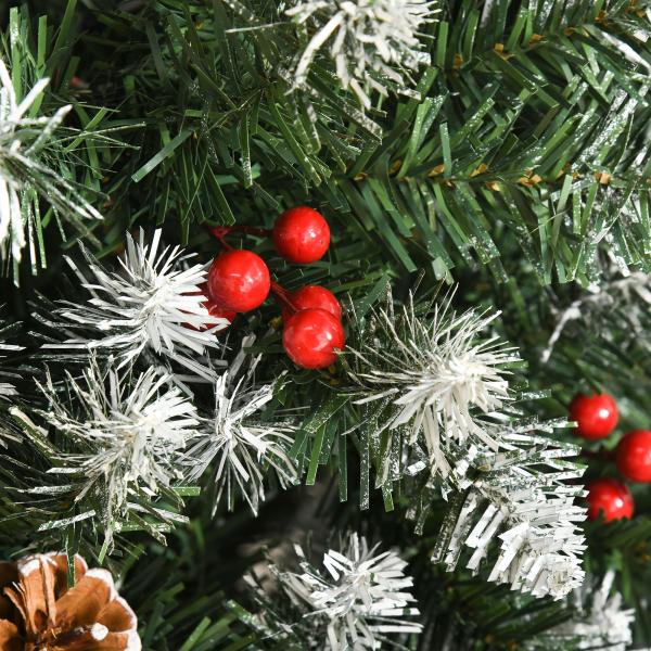 Árvore de Natal Artificial 180 cm Ignífugo com 618 Ramos 34 Bagas 30 Pinhas Folhas de PVC e Suporte Metálico Ø65x180cm Verde
