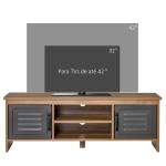 Armário de TV para televisores de 42"com 2 compartimentos fechados com portas de metal e 2 estantes 109x35x38 cm Madeira natural e cinza
