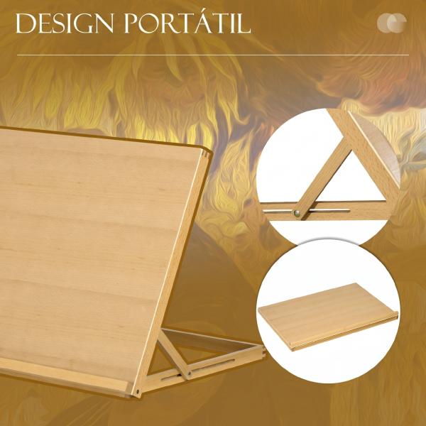 Cavalete de Mesa Dobrável em Madeira com Ângulo Ajustável 75,8x51 cm Formato A2 para Pintura e Esboços, Madeira Natural