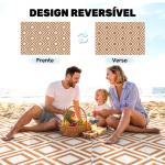 Tapete de Exterior Reversível de Plástico Impermeável para para Varanda Pátio Campismo Praia 182x274cm Marrom e Branco