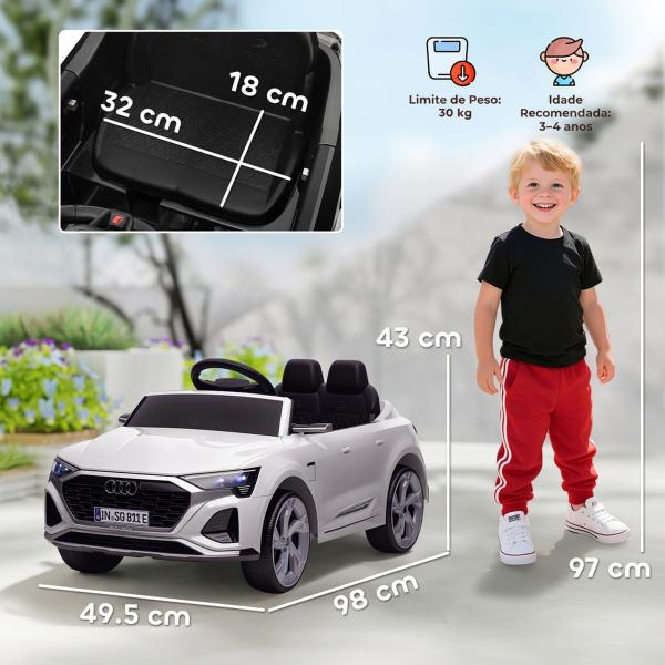 Carro Elétrico para Crianças Carro Audi Q8 Etron Sportback Infantil 12V Faróis Buzina e Música 98x49,5x43 cm Branco