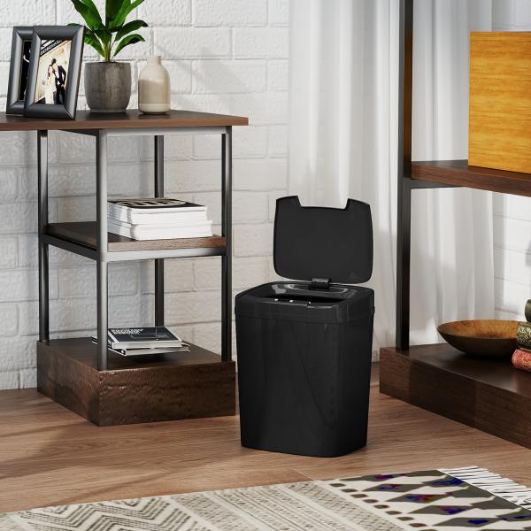 Balde de Lixo Automático 15L com Sensor Infravermelhos e Modo Manual Anel de Retenção Antimarcas 27,6x21,4x33,5 cm Preto