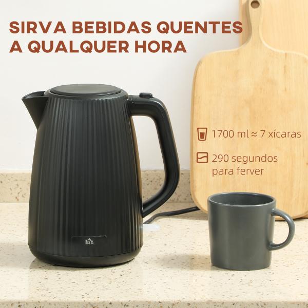 Fervedor Elétrico 1,7L 2200W com Filtro Antical Removível Desligamento Automático Base Giratória 360° Preto