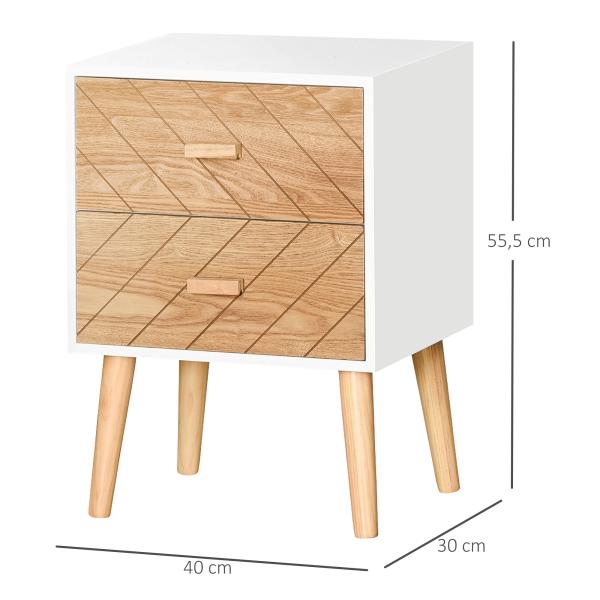 Mesa de Cabeceira com 2 Gavetas Espaço de Armazenamento para Dormitório 40x30x55,5 cm Branco e Madeira