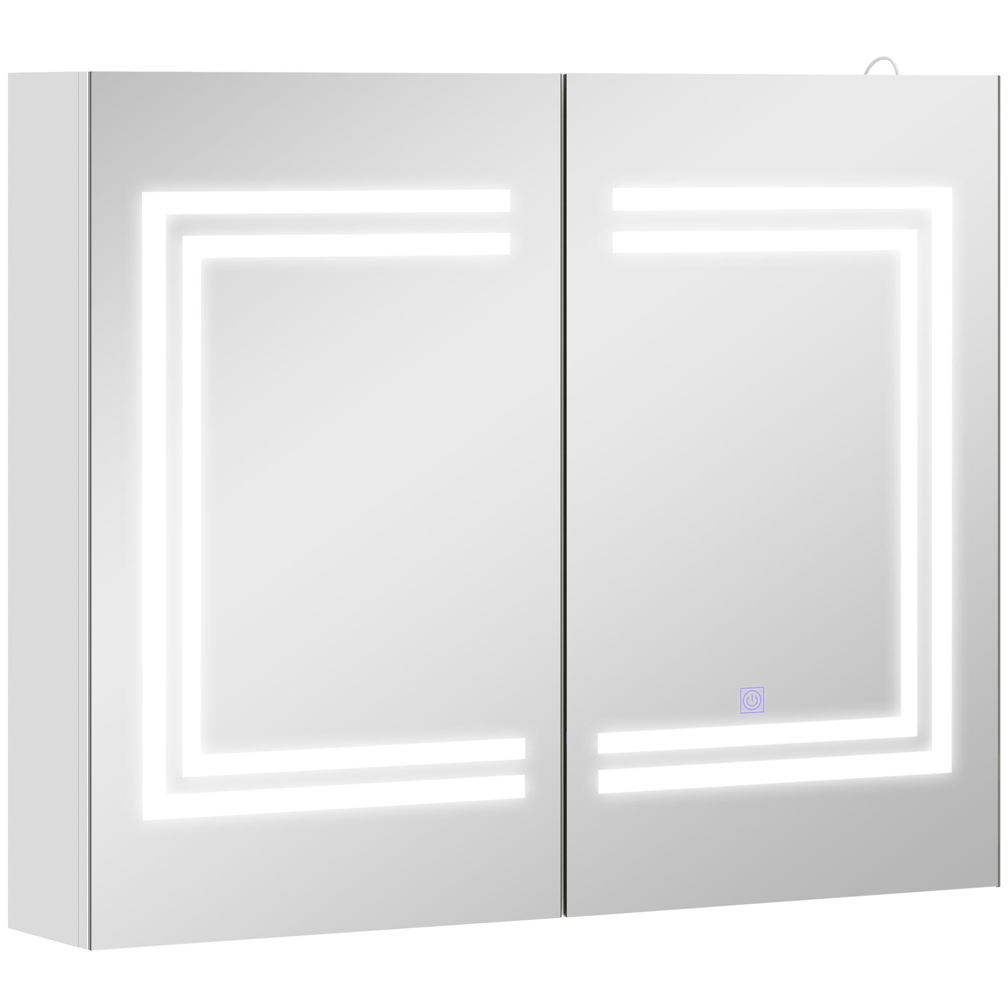 Armário Casa de Banho com Espelho e Luz LED Interruptor Tátil e Cor da Luz Ajustável 80x15x65 cm Branco Brilhante