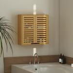 Armário de Parede de Bambu Móvel de Casa de Banho Suspenso com Prateleira Ajustável Portas de Ripas 60x20x60 cm Madeira