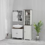 Coluna Casa de Banho com 3 Compartimentos Porta e Prateleira Ajustável 39,5x30x160 cm Branco e Madeira