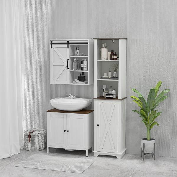 Coluna Casa de Banho com 3 Compartimentos Porta e Prateleira Ajustável 39,5x30x160 cm Branco e Madeira