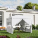 Tenda de Jardim com Paredes Laterais Amovíveis Janelas Porta com Zíper e Bolsa de Transporte 295x295x196 - 258 cm Branco