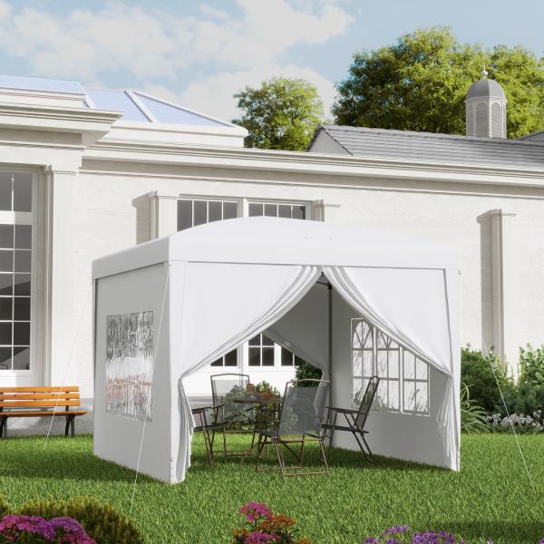 Tenda de Jardim com Paredes Laterais Amovíveis Janelas Porta com Zíper e Bolsa de Transporte 295x295x196 - 258 cm Branco