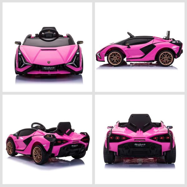 Carro Elétrico Lamborghini SIAN 12V para Crianças de 3 - 8 anos com Controle Remoto Abertura da Porta Música MP3 USB e Faróis 108x62x40cm Rosa